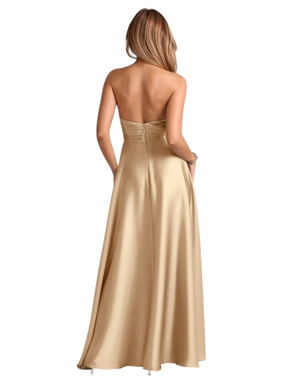 Azazie Tessie Champagne A-Line Halter Stretch Satin Maxi Dress Size A12 - Picture 10 of 10
